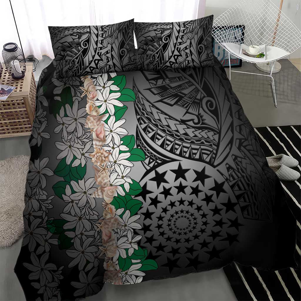 Cook Islands Tiare Maori With Conch Shell Bedding Set Pasifika Fest Polynesian Tattoo Black LT14 - Polynesian Pride