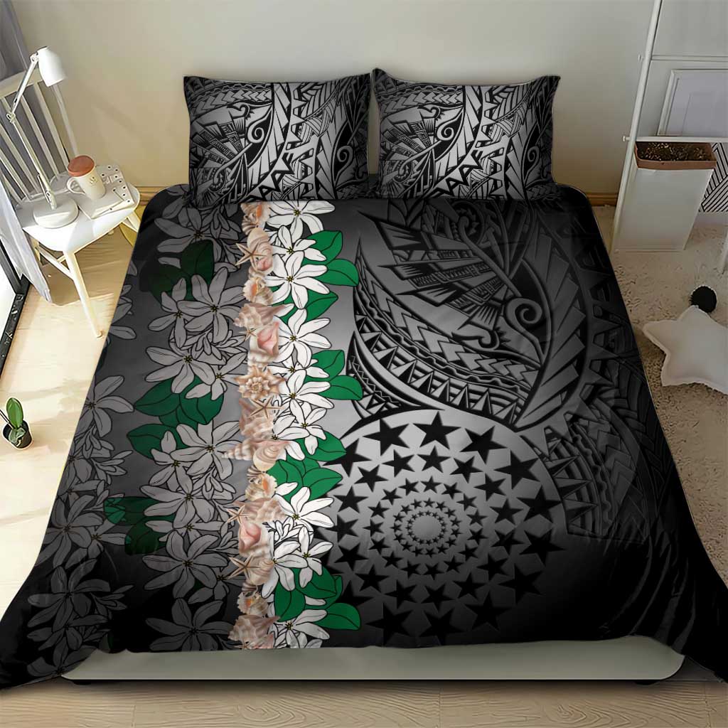 Cook Islands Tiare Maori With Conch Shell Bedding Set Pasifika Fest Polynesian Tattoo Black LT14 - Polynesian Pride