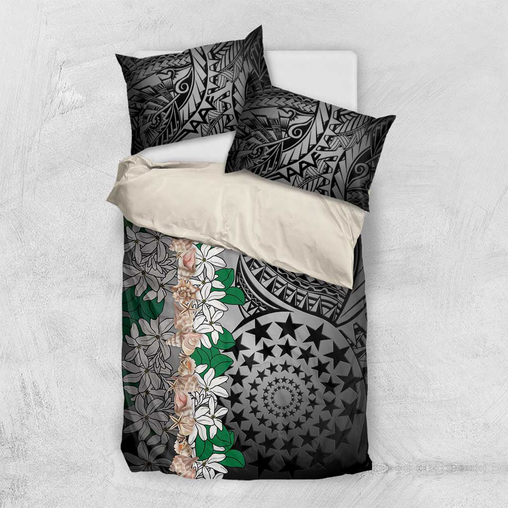 Cook Islands Tiare Maori With Conch Shell Bedding Set Pasifika Fest Polynesian Tattoo Black LT14 US Twin 172cm x 218cm Black - Polynesian Pride
