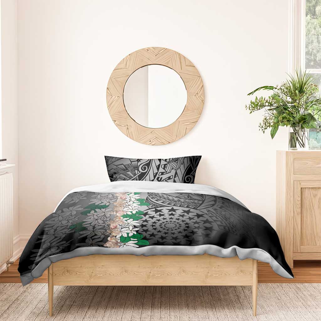 Cook Islands Tiare Maori With Conch Shell Bedding Set Pasifika Fest Polynesian Tattoo Black LT14 - Polynesian Pride