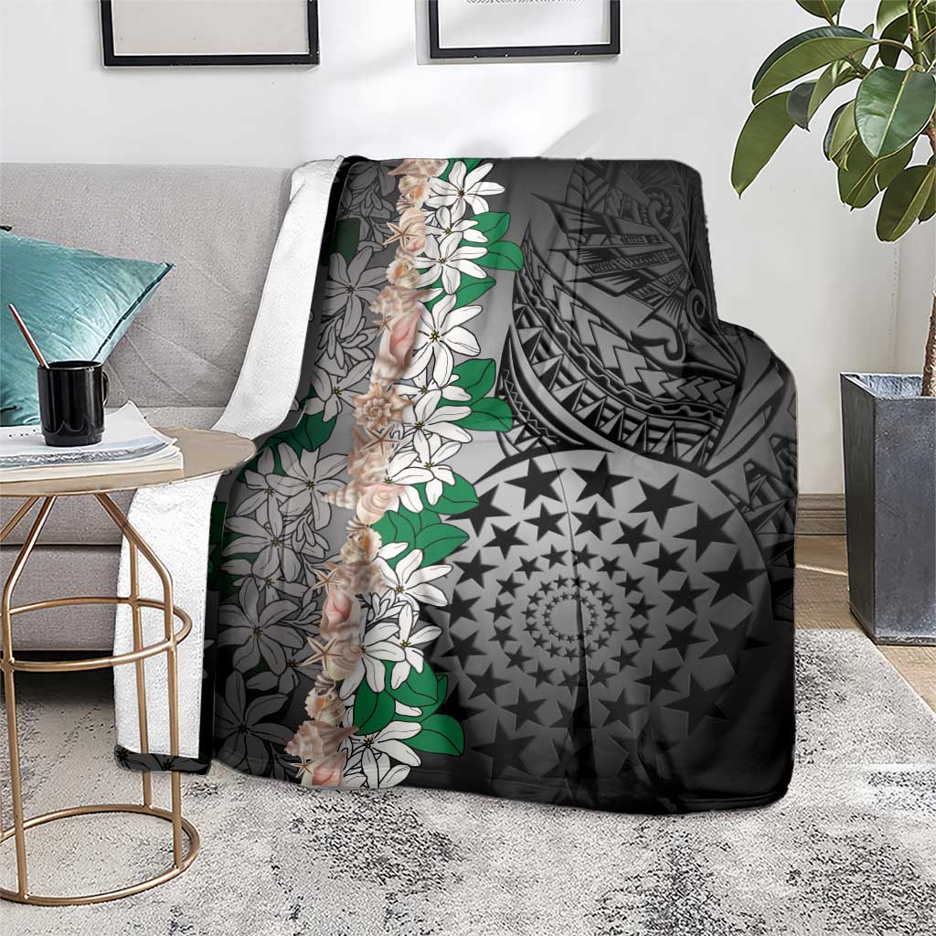 Cook Islands Tiare Maori With Conch Shell Blanket Pasifika Fest Polynesian Tattoo Black LT14 - Polynesian Pride