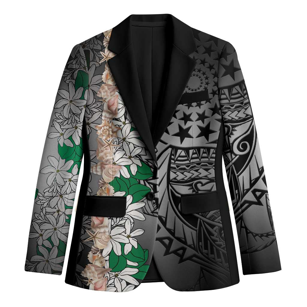 Cook Islands Tiare Maori With Conch Shell Blazer Pasifika Fest Polynesian Tattoo Black LT14 Unisex Black - Polynesian Pride