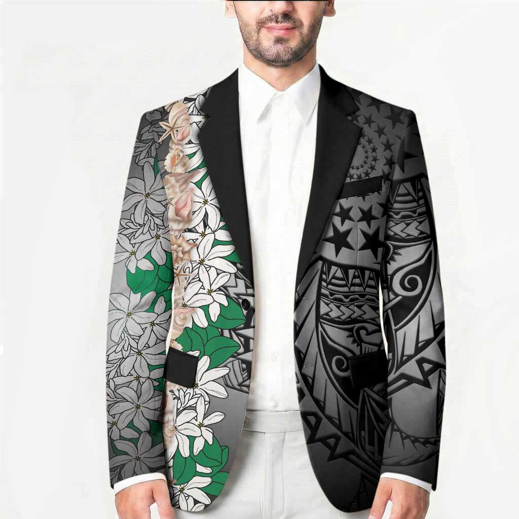 Cook Islands Tiare Maori With Conch Shell Blazer Pasifika Fest Polynesian Tattoo Black LT14 - Polynesian Pride