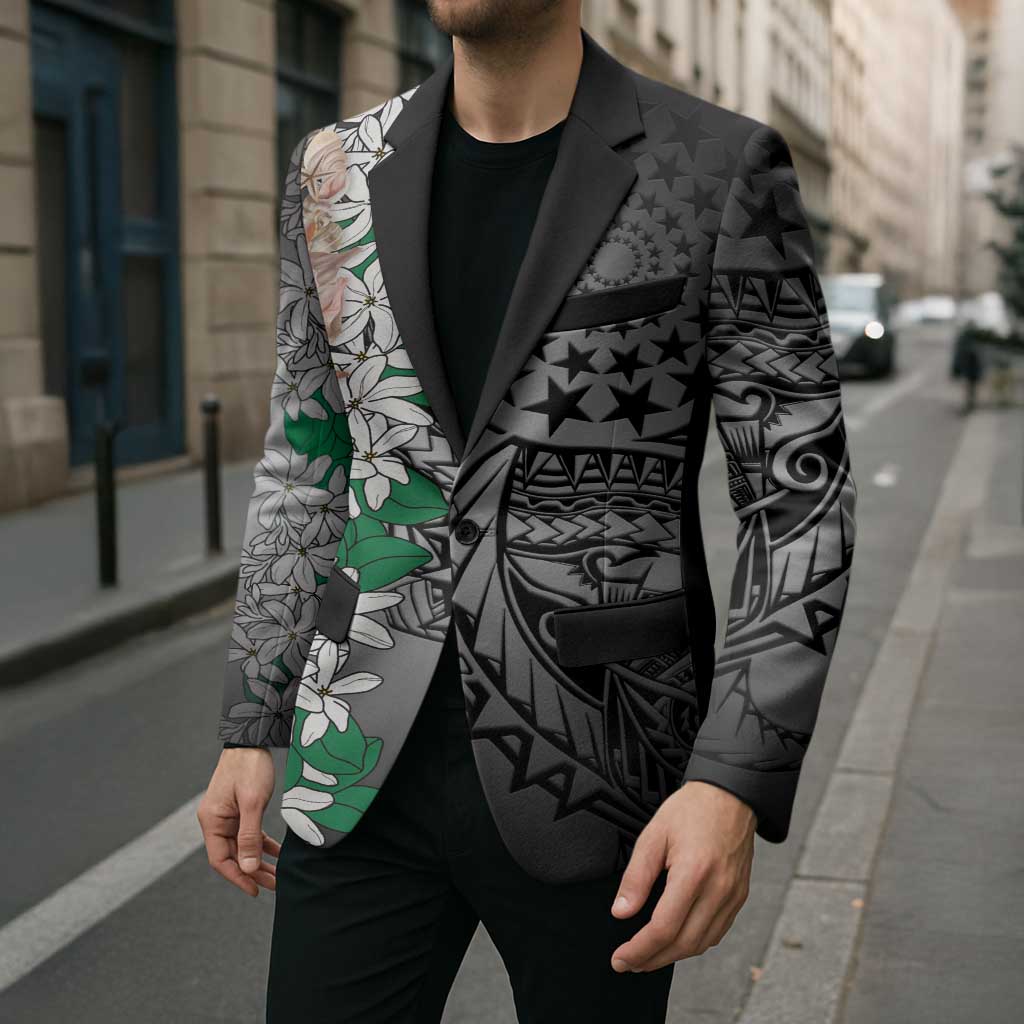 Cook Islands Tiare Maori With Conch Shell Blazer Pasifika Fest Polynesian Tattoo Black LT14 - Polynesian Pride
