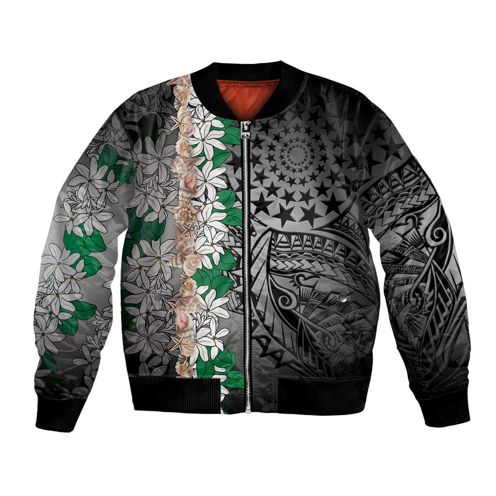 Cook Islands Tiare Maori With Conch Shell Bomber Jacket Pasifika Fest Polynesian Tattoo Black LT14 Unisex Black - Polynesian Pride