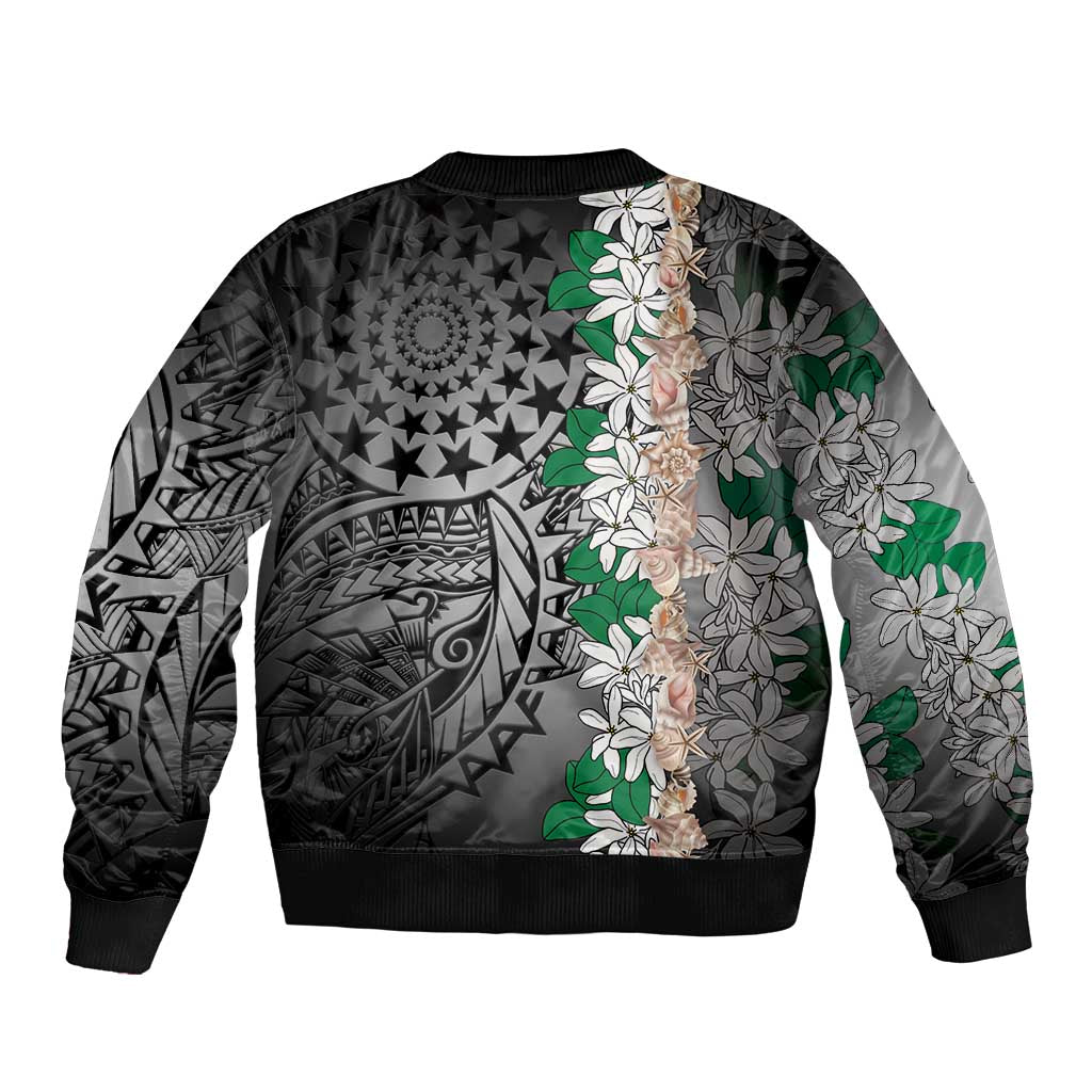 Cook Islands Tiare Maori With Conch Shell Bomber Jacket Pasifika Fest Polynesian Tattoo Black LT14 - Polynesian Pride