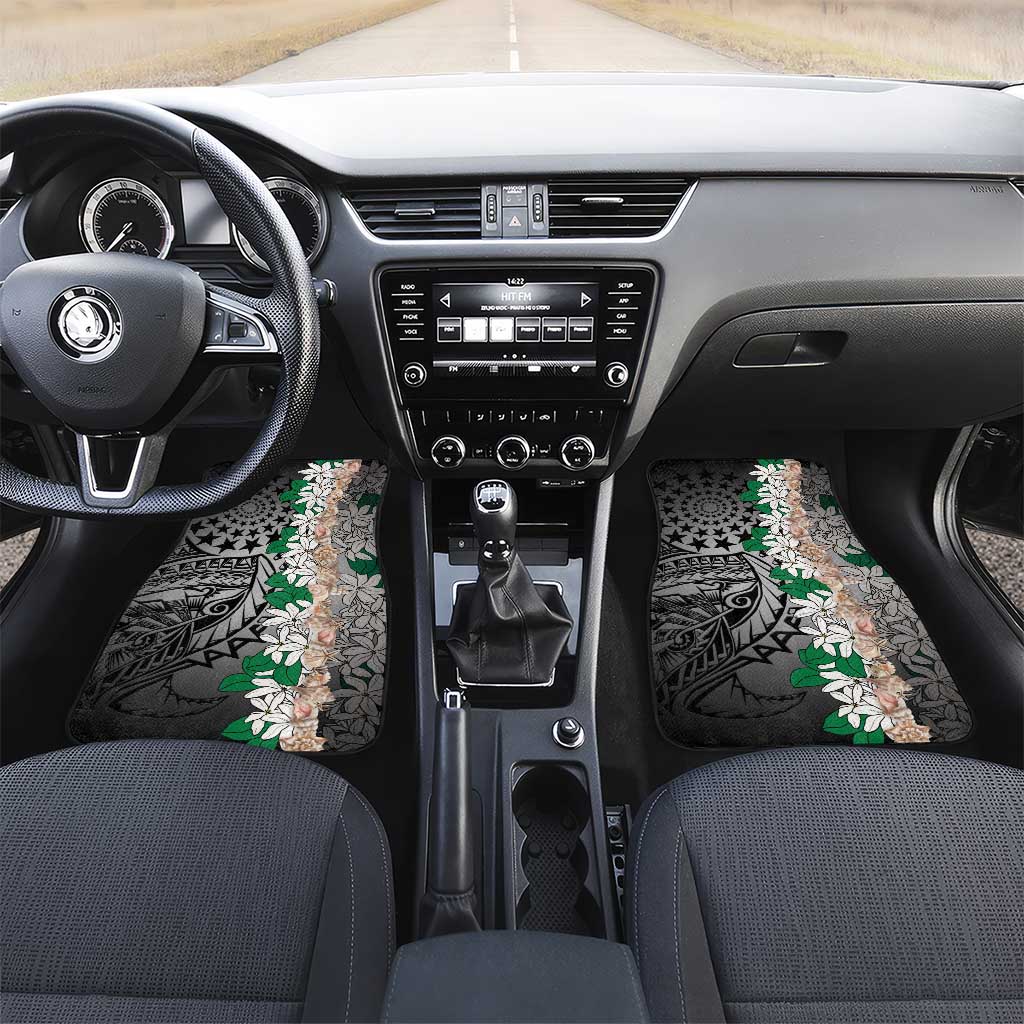 Cook Islands Tiare Maori With Conch Shell Car Mats Pasifika Fest Polynesian Tattoo Black LT14 Set 2pcs - Front Black - Polynesian Pride