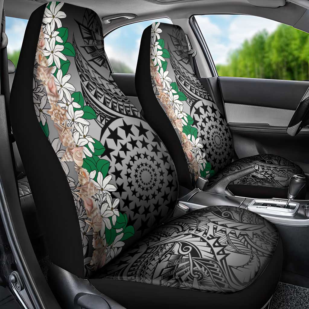 Cook Islands Tiare Maori With Conch Shell Car Seat Cover Pasifika Fest Polynesian Tattoo Black LT14 - Polynesian Pride