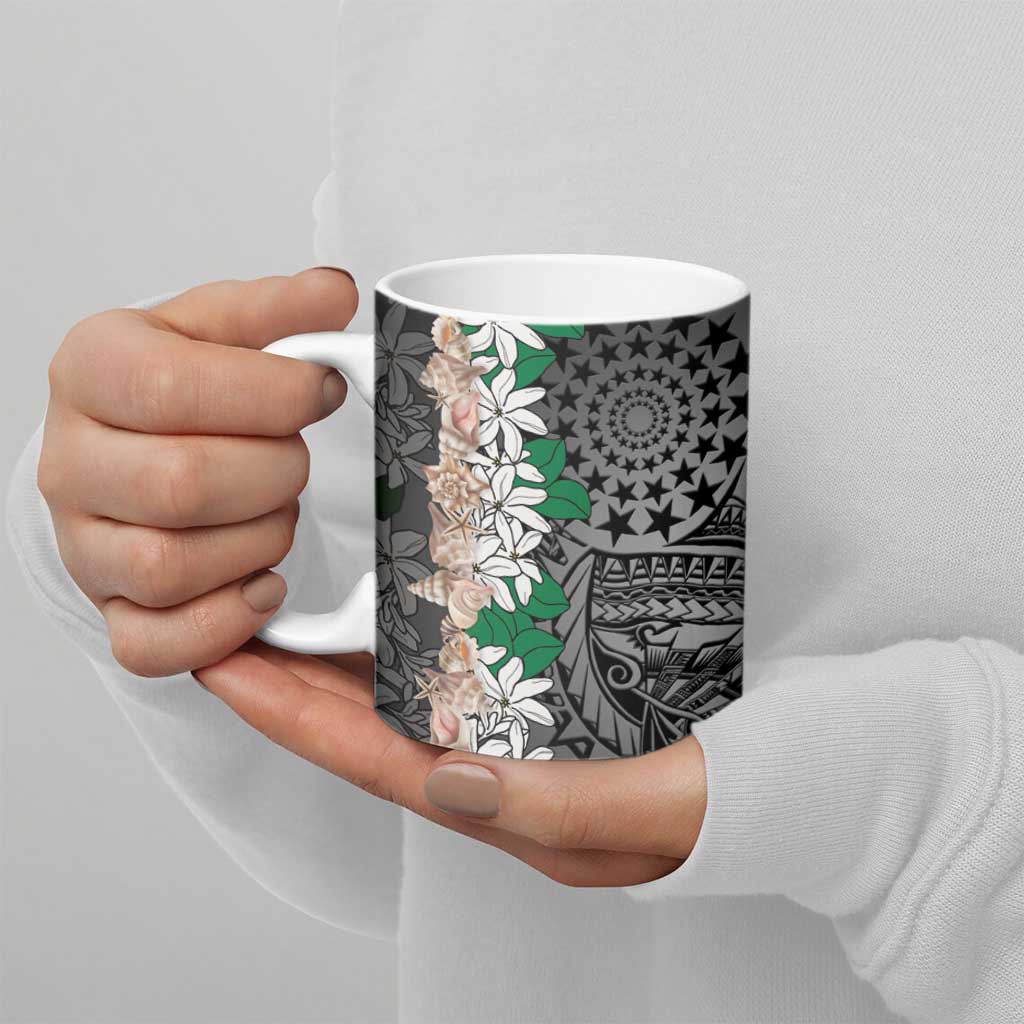 Cook Islands Tiare Maori With Conch Shell Ceramic Mug Pasifika Fest Polynesian Tattoo Black LT14 - Polynesian Pride