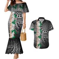 Cook Islands Tiare Maori With Conch Shell Couples Matching Mermaid Dress and Hawaiian Shirt Pasifika Fest Polynesian Tattoo Black