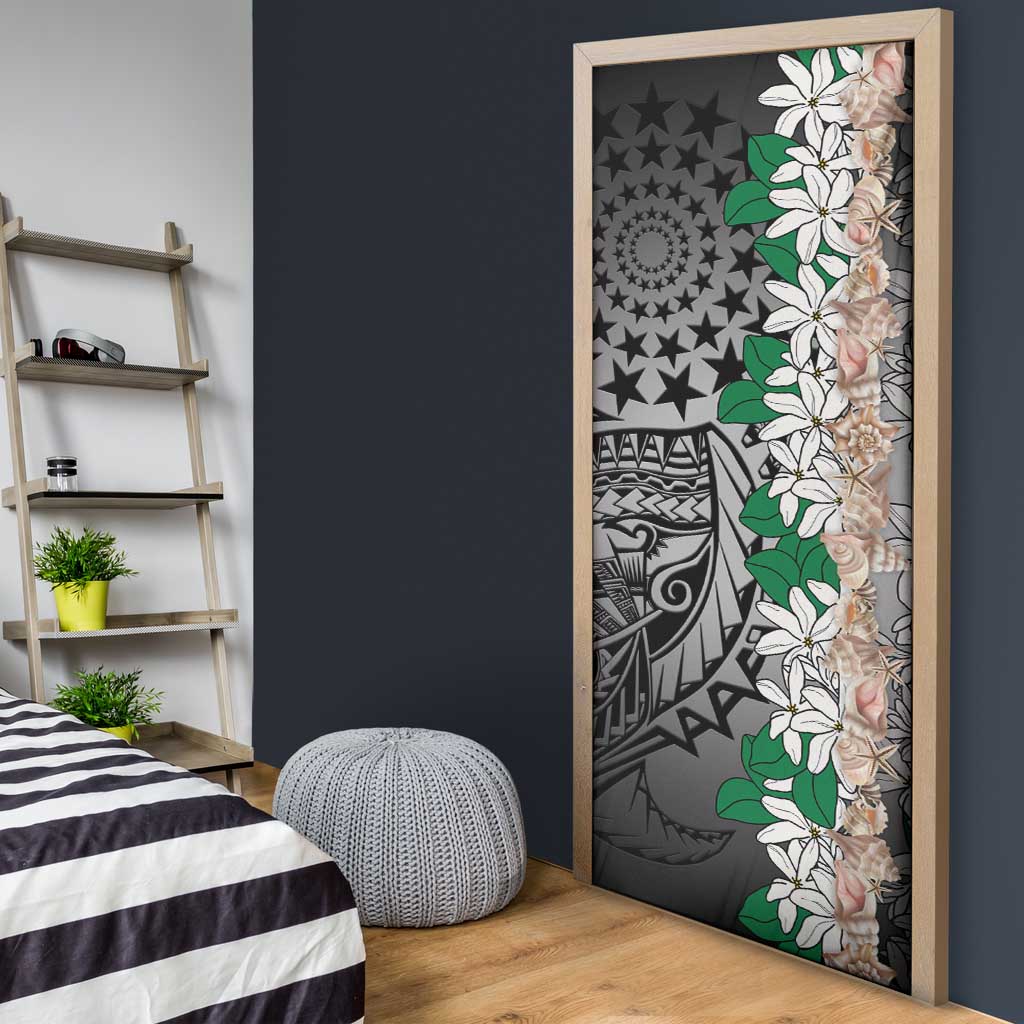 Cook Islands Tiare Maori With Conch Shell Door Cover Pasifika Fest Polynesian Tattoo Black LT14 - Polynesian Pride