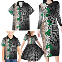 Cook Islands Tiare Maori With Conch Shell Family Matching Long Sleeve Bodycon Dress and Hawaiian Shirt Pasifika Fest Polynesian Tattoo Black