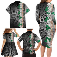 Cook Islands Tiare Maori With Conch Shell Family Matching Long Sleeve Bodycon Dress and Hawaiian Shirt Pasifika Fest Polynesian Tattoo Black