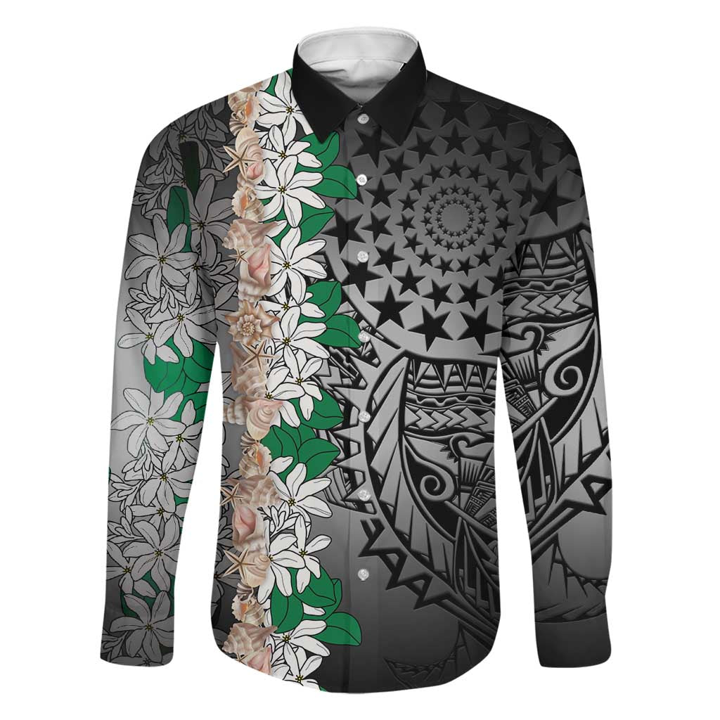 Cook Islands Tiare Maori With Conch Shell Family Matching Long Sleeve Bodycon Dress and Hawaiian Shirt Pasifika Fest Polynesian Tattoo Black