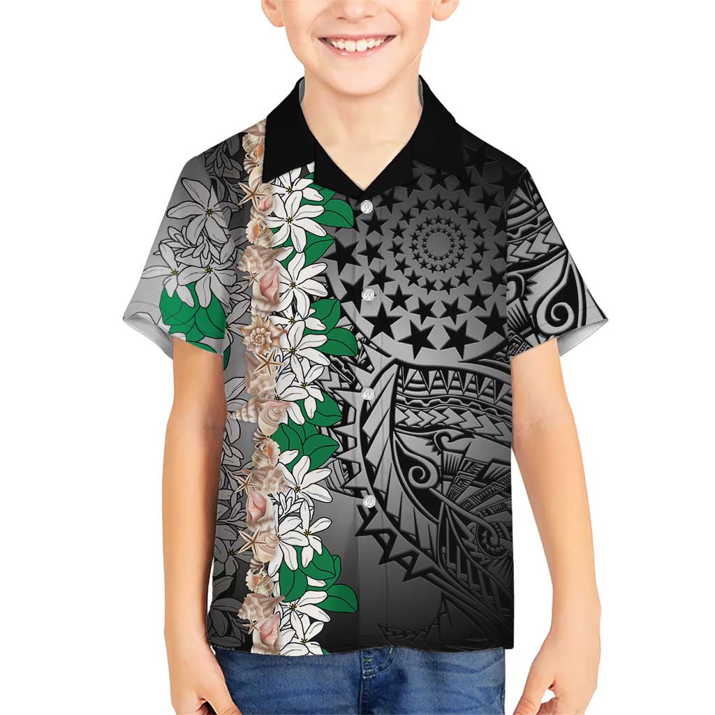 Cook Islands Tiare Maori With Conch Shell Family Matching Long Sleeve Bodycon Dress and Hawaiian Shirt Pasifika Fest Polynesian Tattoo Black