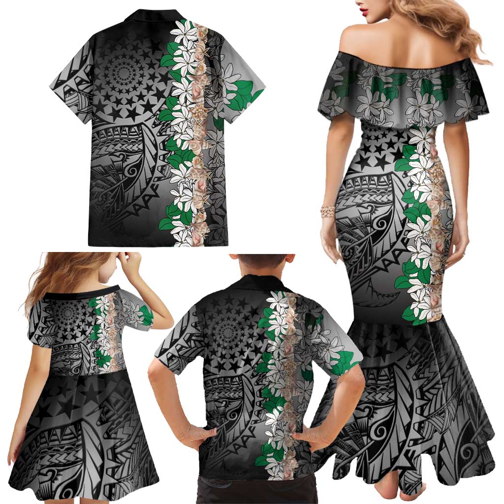 Cook Islands Tiare Maori With Conch Shell Family Matching Mermaid Dress and Hawaiian Shirt Pasifika Fest Polynesian Tattoo Black