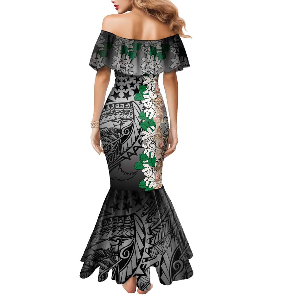 Cook Islands Tiare Maori With Conch Shell Family Matching Mermaid Dress and Hawaiian Shirt Pasifika Fest Polynesian Tattoo Black