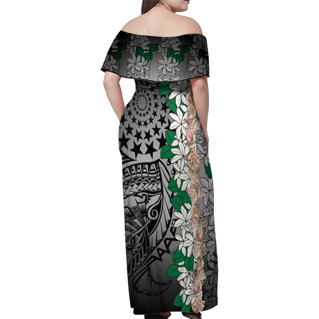 Cook Islands Tiare Maori With Conch Shell Family Matching Off Shoulder Maxi Dress and Hawaiian Shirt Pasifika Fest Polynesian Tattoo Black