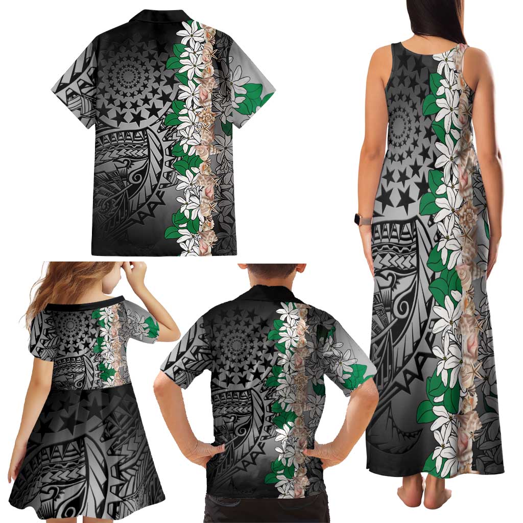Cook Islands Tiare Maori With Conch Shell Family Matching Tank Maxi Dress and Hawaiian Shirt Pasifika Fest Polynesian Tattoo Black