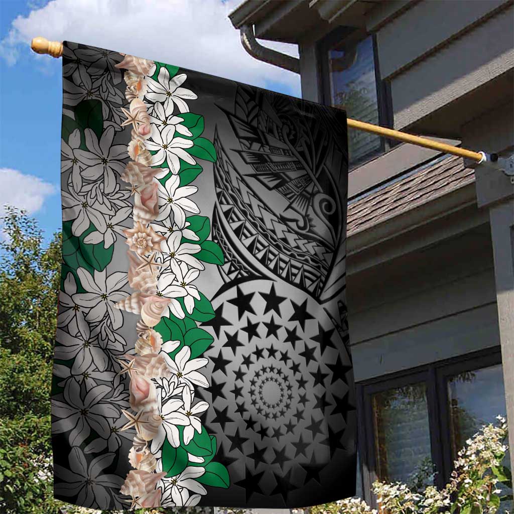Cook Islands Tiare Maori With Conch Shell Garden Flag Pasifika Fest Polynesian Tattoo Black LT14 - Polynesian Pride