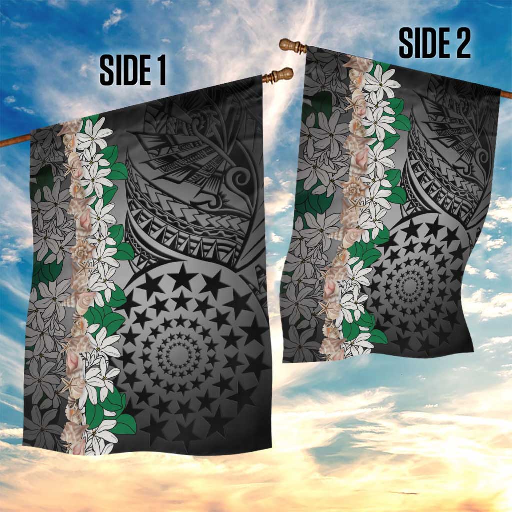 Cook Islands Tiare Maori With Conch Shell Garden Flag Pasifika Fest Polynesian Tattoo Black LT14 - Polynesian Pride