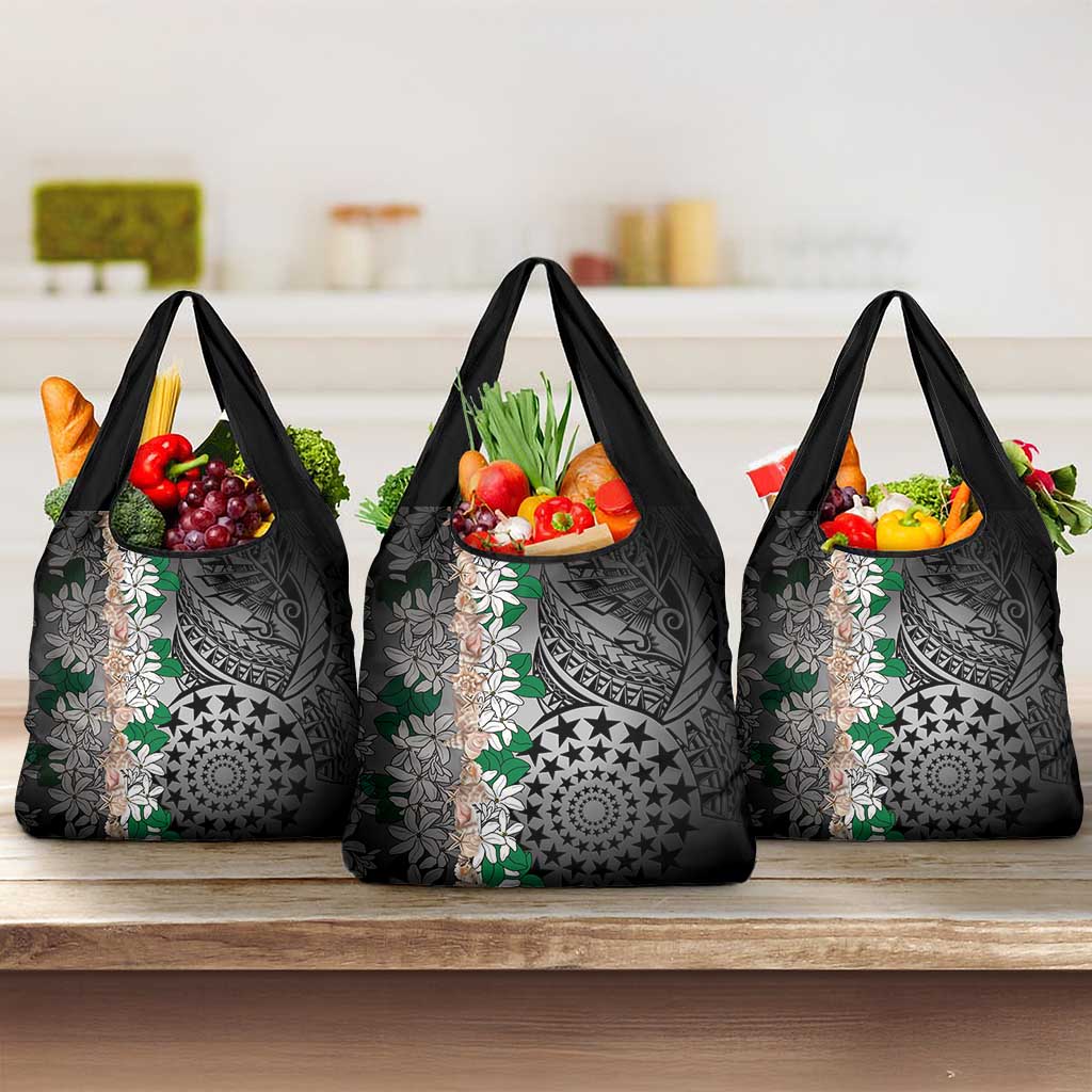 Cook Islands Tiare Maori With Conch Shell Grocery Bag Pasifika Fest Polynesian Tattoo Black LT14 3-pack One Size Black - Polynesian Pride