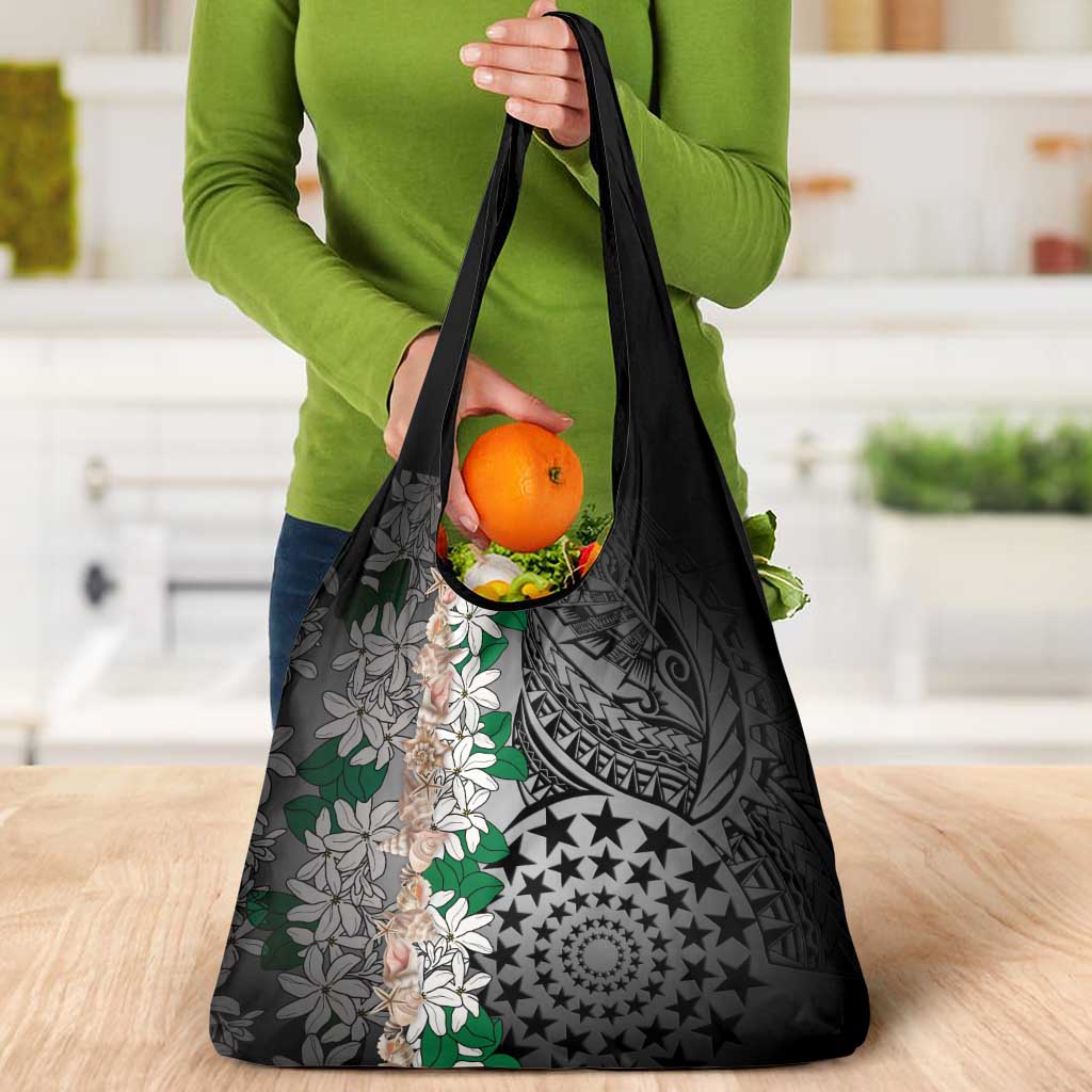 Cook Islands Tiare Maori With Conch Shell Grocery Bag Pasifika Fest Polynesian Tattoo Black LT14 - Polynesian Pride