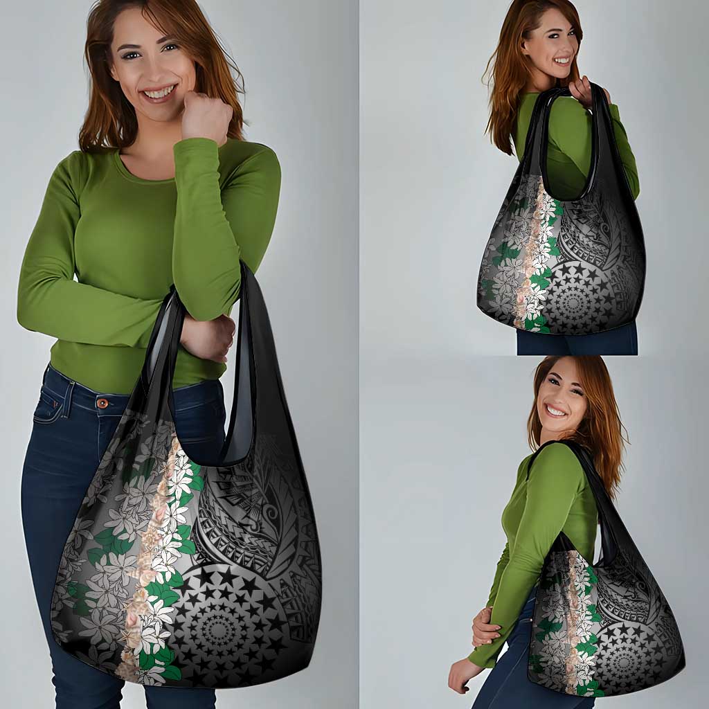 Cook Islands Tiare Maori With Conch Shell Grocery Bag Pasifika Fest Polynesian Tattoo Black LT14 - Polynesian Pride