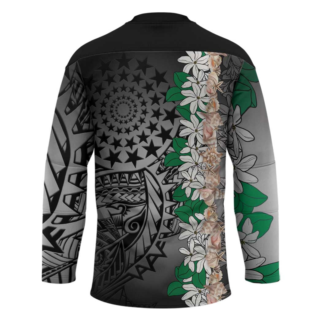 Cook Islands Tiare Maori With Conch Shell Hockey Jersey Pasifika Fest Polynesian Tattoo Black LT14 - Polynesian Pride