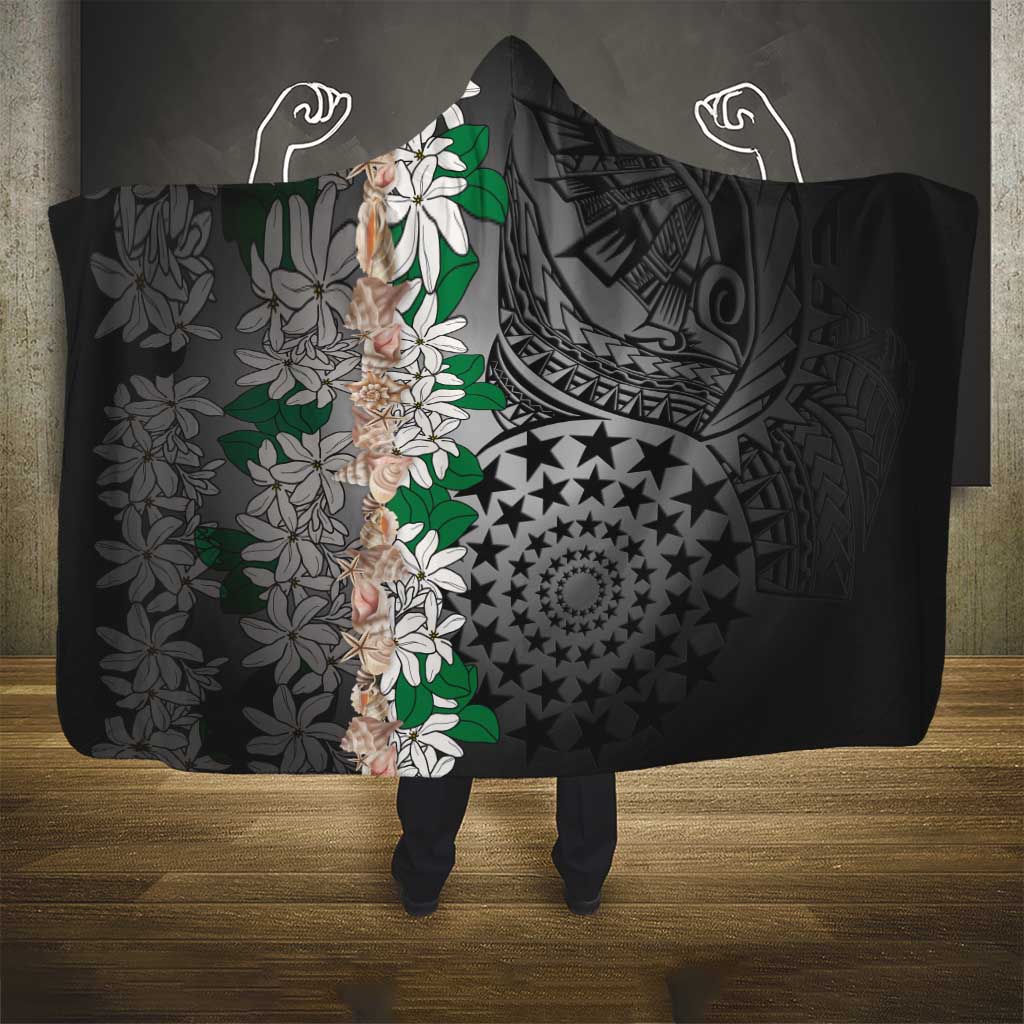 Cook Islands Tiare Maori With Conch Shell Hooded Blanket Pasifika Fest Polynesian Tattoo Black LT14 - Polynesian Pride