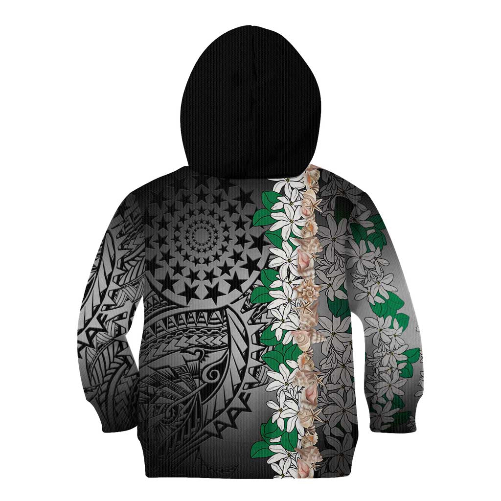 Cook Islands Tiare Maori With Conch Shell Kid Hoodie Pasifika Fest Polynesian Tattoo Black
