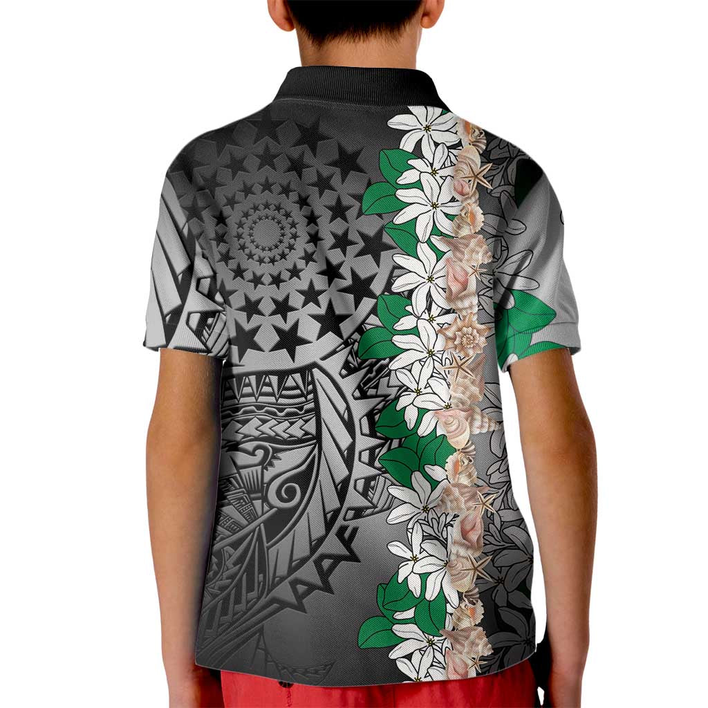 Cook Islands Tiare Maori With Conch Shell Kid Polo Shirt Pasifika Fest Polynesian Tattoo Black LT14 - Polynesian Pride