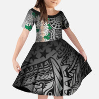 Cook Islands Tiare Maori With Conch Shell Kid Short Sleeve Dress Pasifika Fest Polynesian Tattoo Black LT14 KID Black - Polynesian Pride