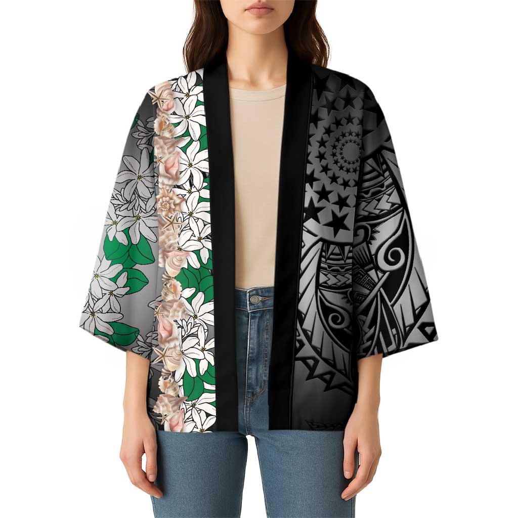 Cook Islands Tiare Maori With Conch Shell Kimono Pasifika Fest Polynesian Tattoo Black LT14 - Polynesian Pride
