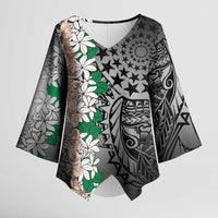 Cook Islands Tiare Maori With Conch Shell Kimono Sleeve Blouse Pasifika Fest Polynesian Tattoo Black