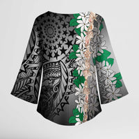 Cook Islands Tiare Maori With Conch Shell Kimono Sleeve Blouse Pasifika Fest Polynesian Tattoo Black