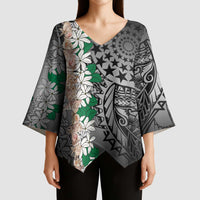 Cook Islands Tiare Maori With Conch Shell Kimono Sleeve Blouse Pasifika Fest Polynesian Tattoo Black