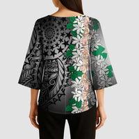 Cook Islands Tiare Maori With Conch Shell Kimono Sleeve Blouse Pasifika Fest Polynesian Tattoo Black