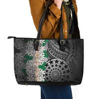 Cook Islands Tiare Maori With Conch Shell Leather Tote Bag Pasifika Fest Polynesian Tattoo Black LT14 - Polynesian Pride