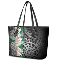 Cook Islands Tiare Maori With Conch Shell Leather Tote Bag Pasifika Fest Polynesian Tattoo Black LT14 - Polynesian Pride