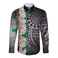 Cook Islands Tiare Maori With Conch Shell Long Sleeve Button Shirt Pasifika Fest Polynesian Tattoo Black LT14 Unisex Black - Polynesian Pride