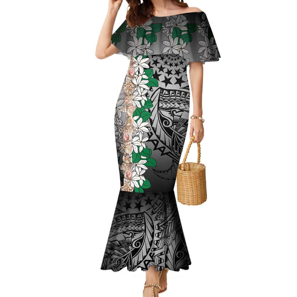 Cook Islands Tiare Maori With Conch Shell Mermaid Dress Pasifika Fest Polynesian Tattoo Black LT14 Women Black - Polynesian Pride