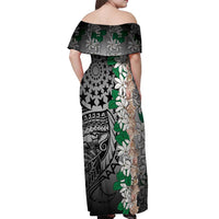 Cook Islands Tiare Maori With Conch Shell Off Shoulder Maxi Dress Pasifika Fest Polynesian Tattoo Black LT14 - Polynesian Pride