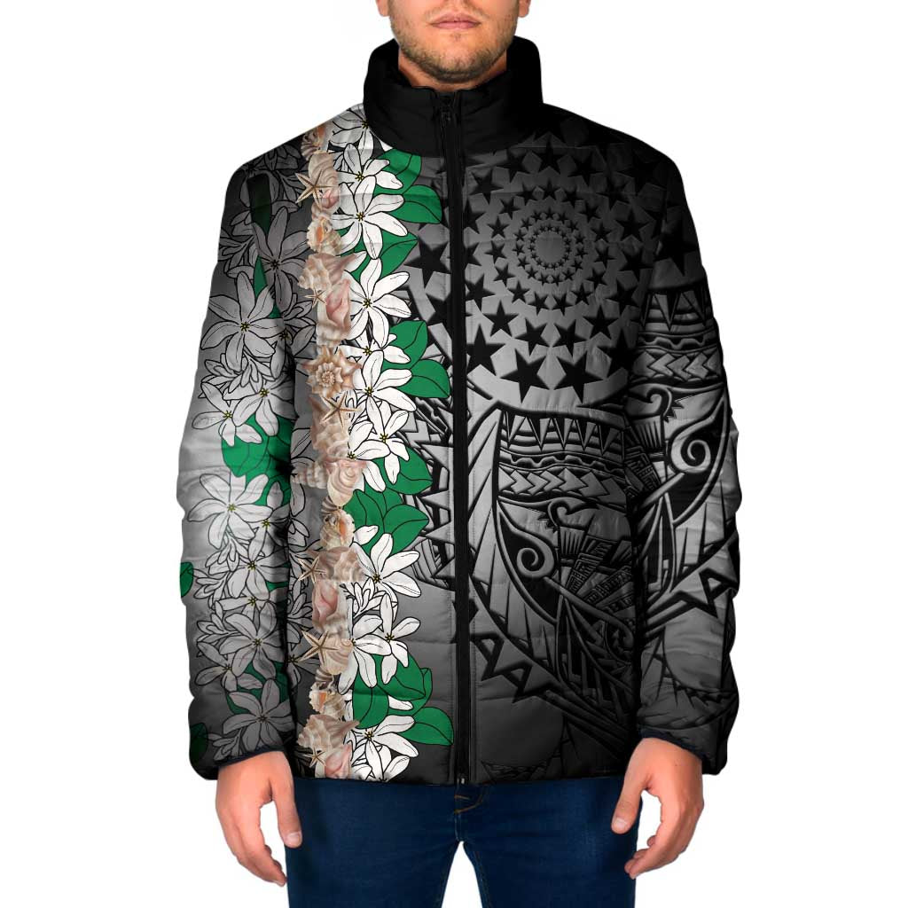 Cook Islands Tiare Maori With Conch Shell Padded Jacket Pasifika Fest Polynesian Tattoo Black LT14 Men Black - Polynesian Pride