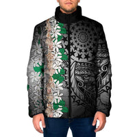 Cook Islands Tiare Maori With Conch Shell Padded Jacket Pasifika Fest Polynesian Tattoo Black LT14 Men Black - Polynesian Pride
