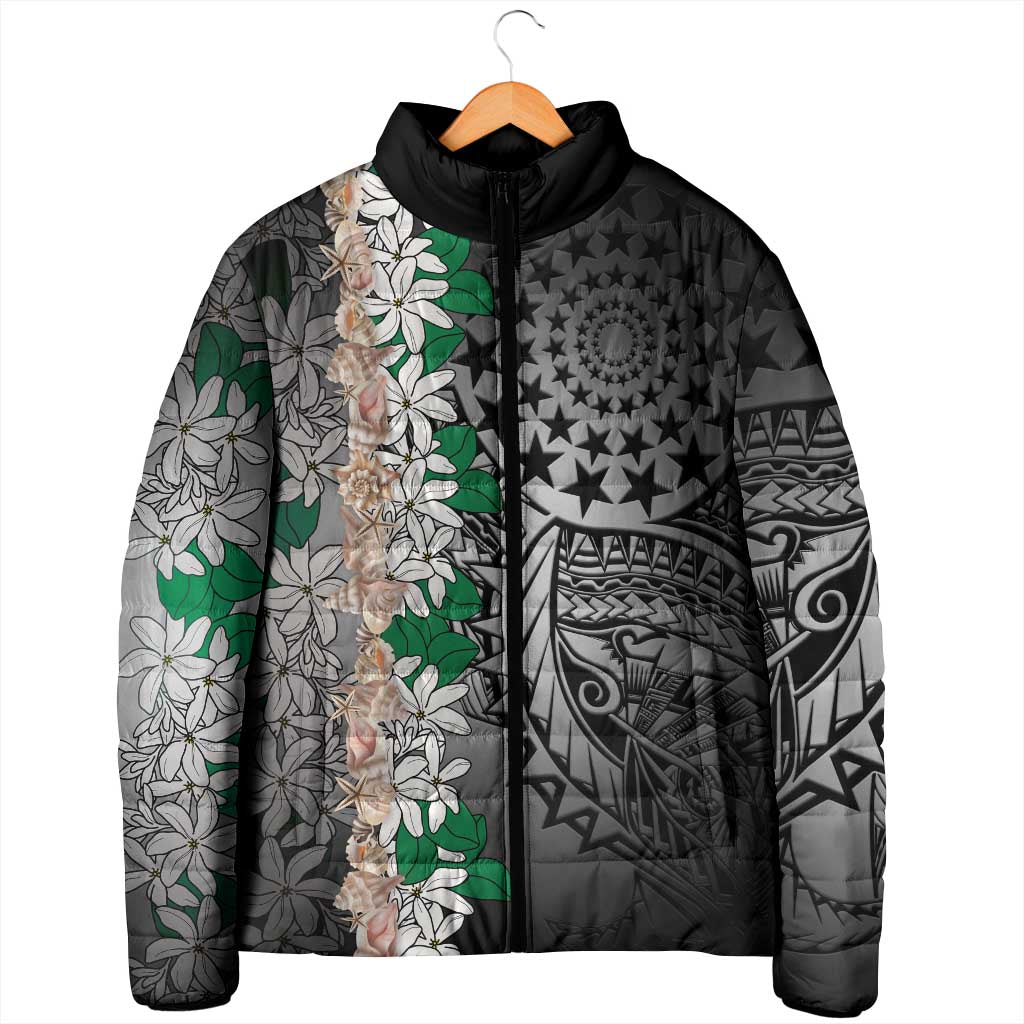 Cook Islands Tiare Maori With Conch Shell Padded Jacket Pasifika Fest Polynesian Tattoo Black LT14 - Polynesian Pride