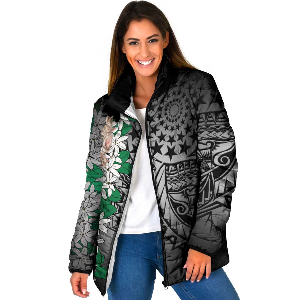 Cook Islands Tiare Maori With Conch Shell Padded Jacket Pasifika Fest Polynesian Tattoo Black LT14 Women Black - Polynesian Pride
