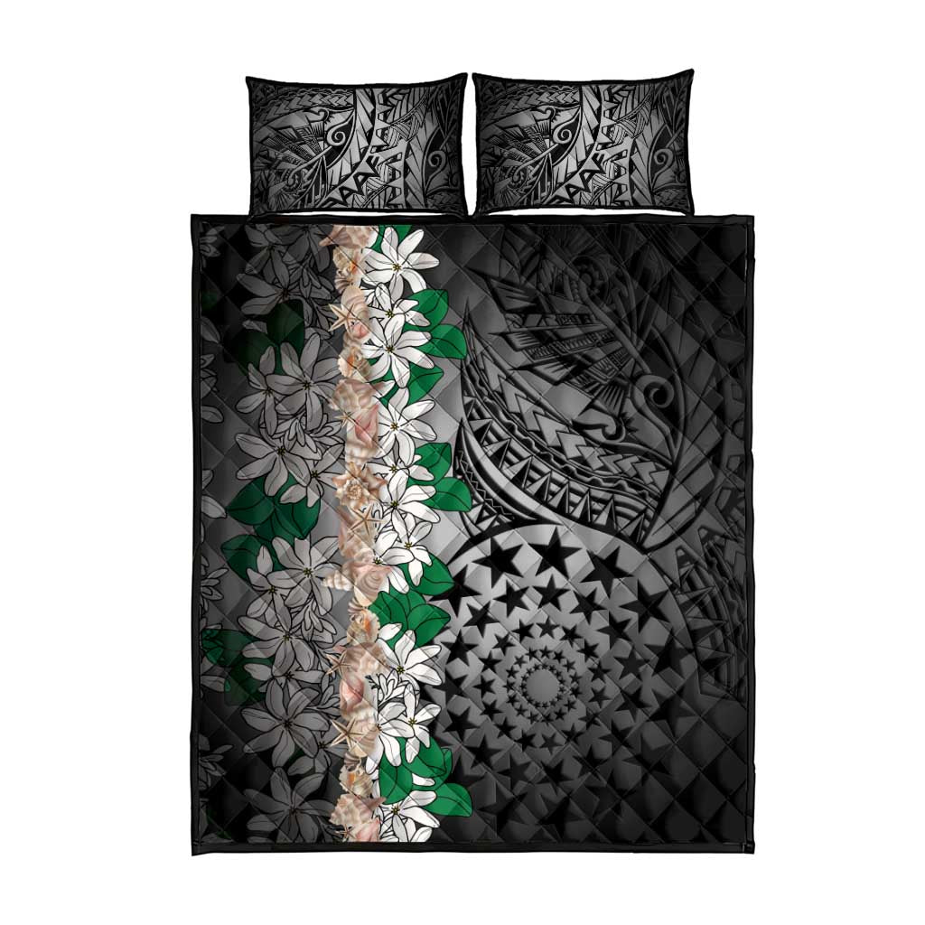 Cook Islands Tiare Maori With Conch Shell Quilt Bed Set Pasifika Fest Polynesian Tattoo Black LT14 - Polynesian Pride