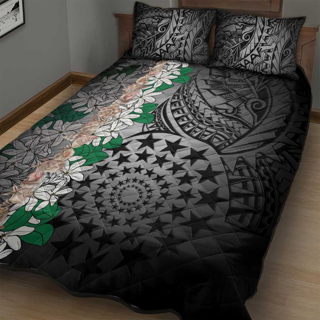 Cook Islands Tiare Maori With Conch Shell Quilt Bed Set Pasifika Fest Polynesian Tattoo Black LT14 - Polynesian Pride
