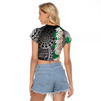 Cook Islands Tiare Maori With Conch Shell Raglan Cropped T Shirt Pasifika Fest Polynesian Tattoo Black LT14 - Polynesian Pride